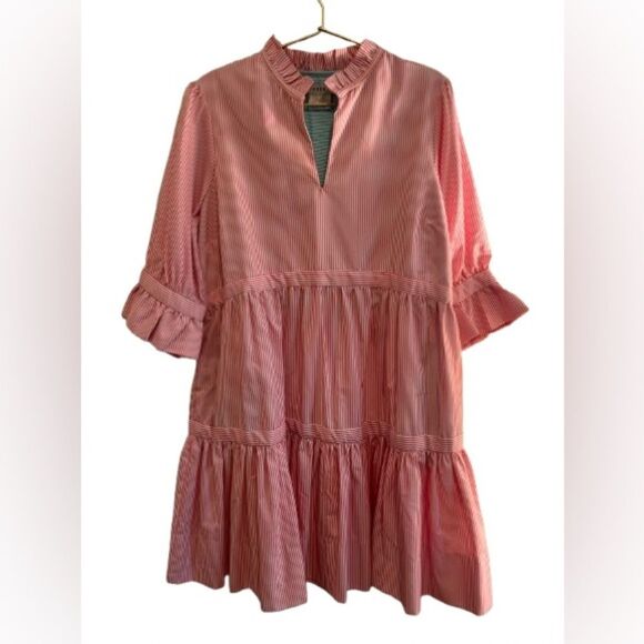 Gretchen Scott Designs Pink Striped Ruffle Dress - Picture 1 of 11